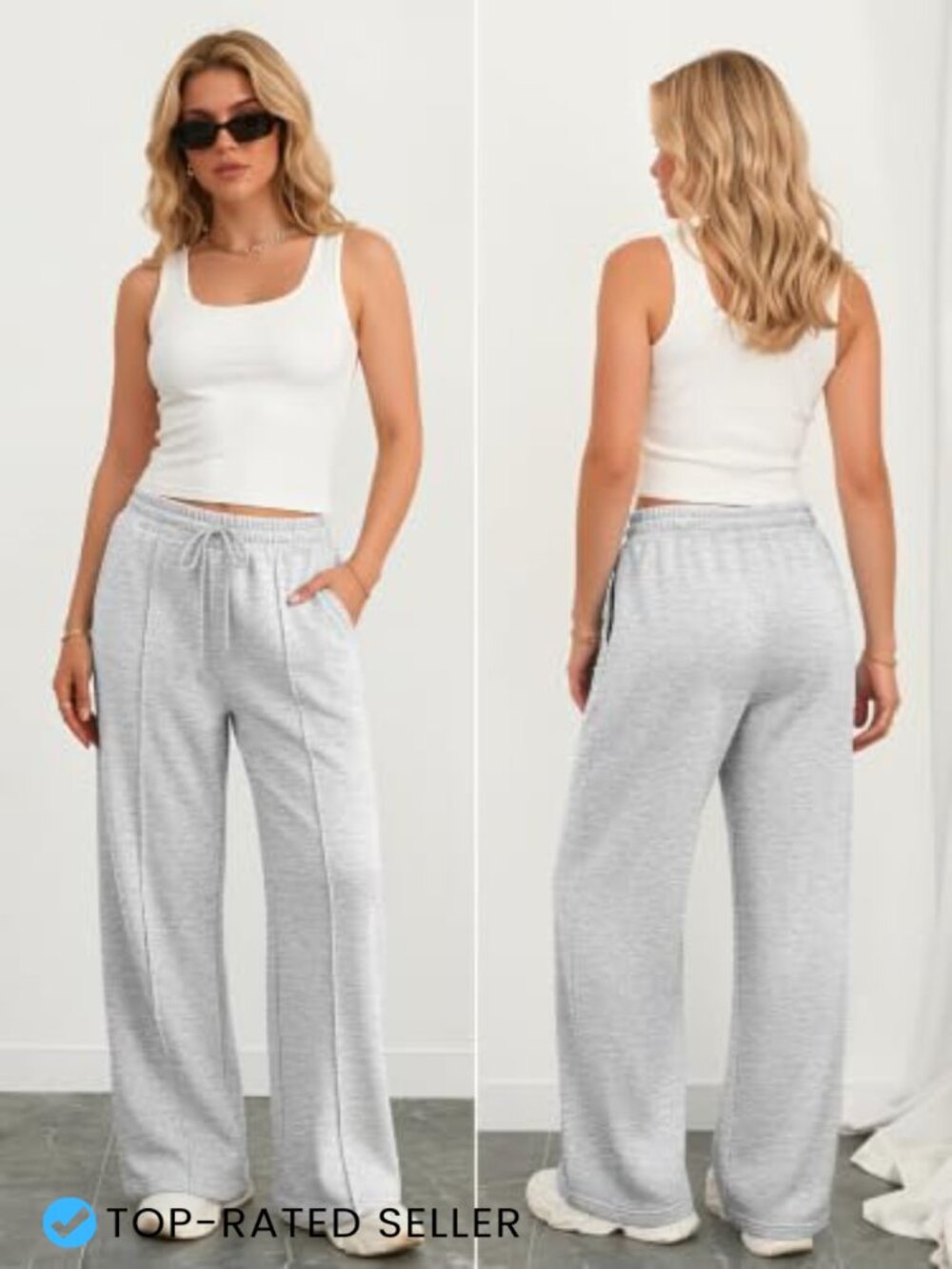 High Waisted Wide Leg Sweatpants Baggy Joggers with Pockets Lounge Travel Yoga - Picture 2 of 6